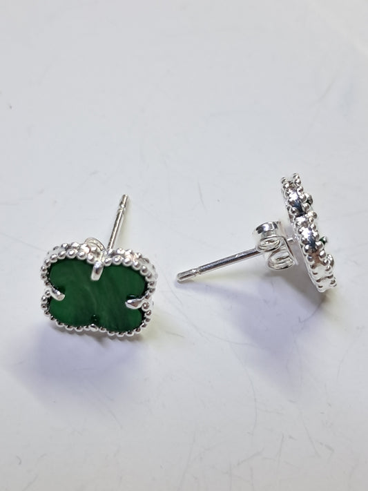 Aros Trébol Verde en Plata 925