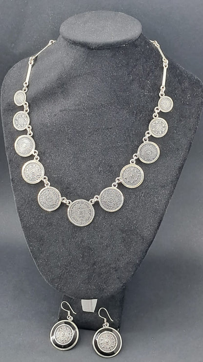 Conjunto Calendario Azteca · Collar + Aros · Plata 925