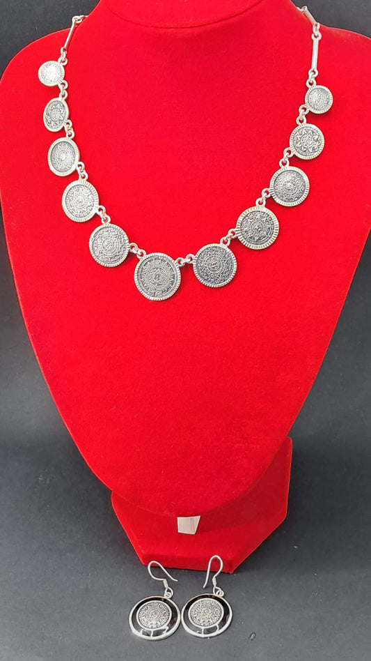 Conjunto Calendario Azteca · Collar + Aros · Plata 925