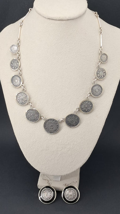 Conjunto Calendario Azteca · Collar + Aros · Plata 925