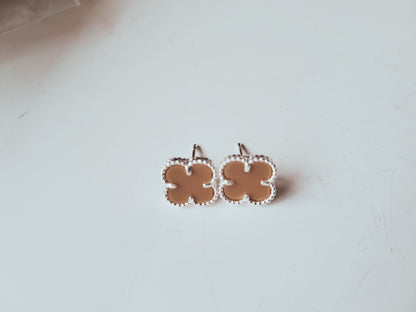 Aros trébol marrón en plata 925