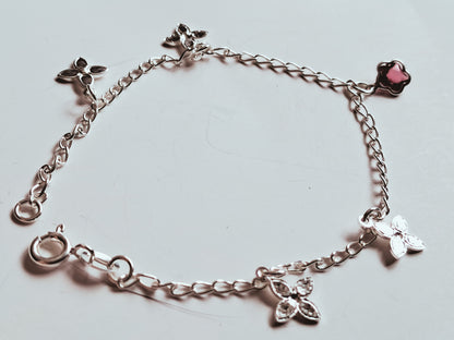 Pulsera Flores y Estrella Roja en Plata 925