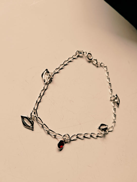 Pulsera Bocas con Detalle Rojo en Plata 925