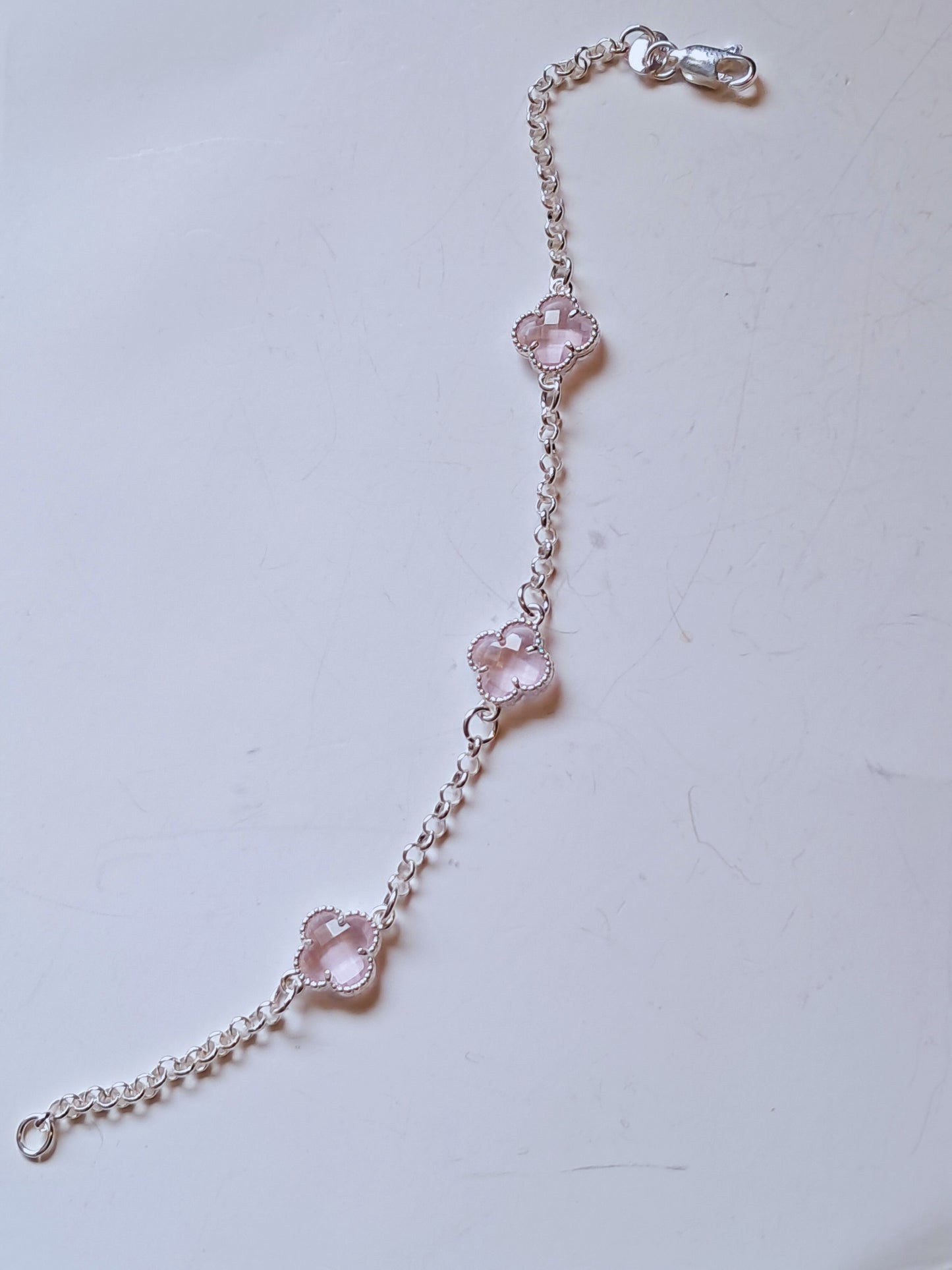 Pulsera Plata 925 — Trébol Rosa Claro