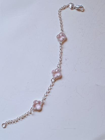 Pulsera Plata 925 — Trébol Rosa Claro