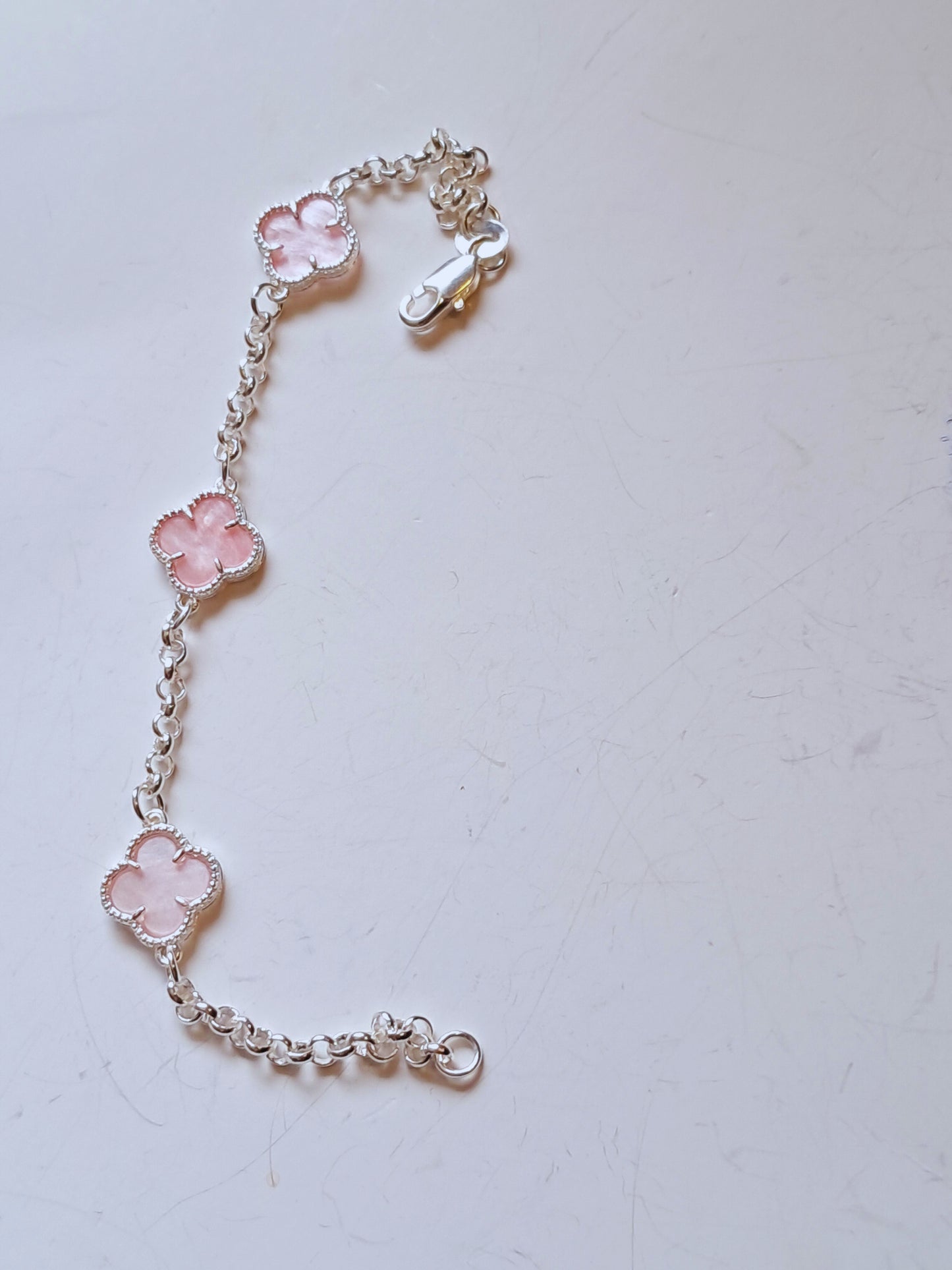 Pulsera Plata 925 — Trébol Rosa Perlado