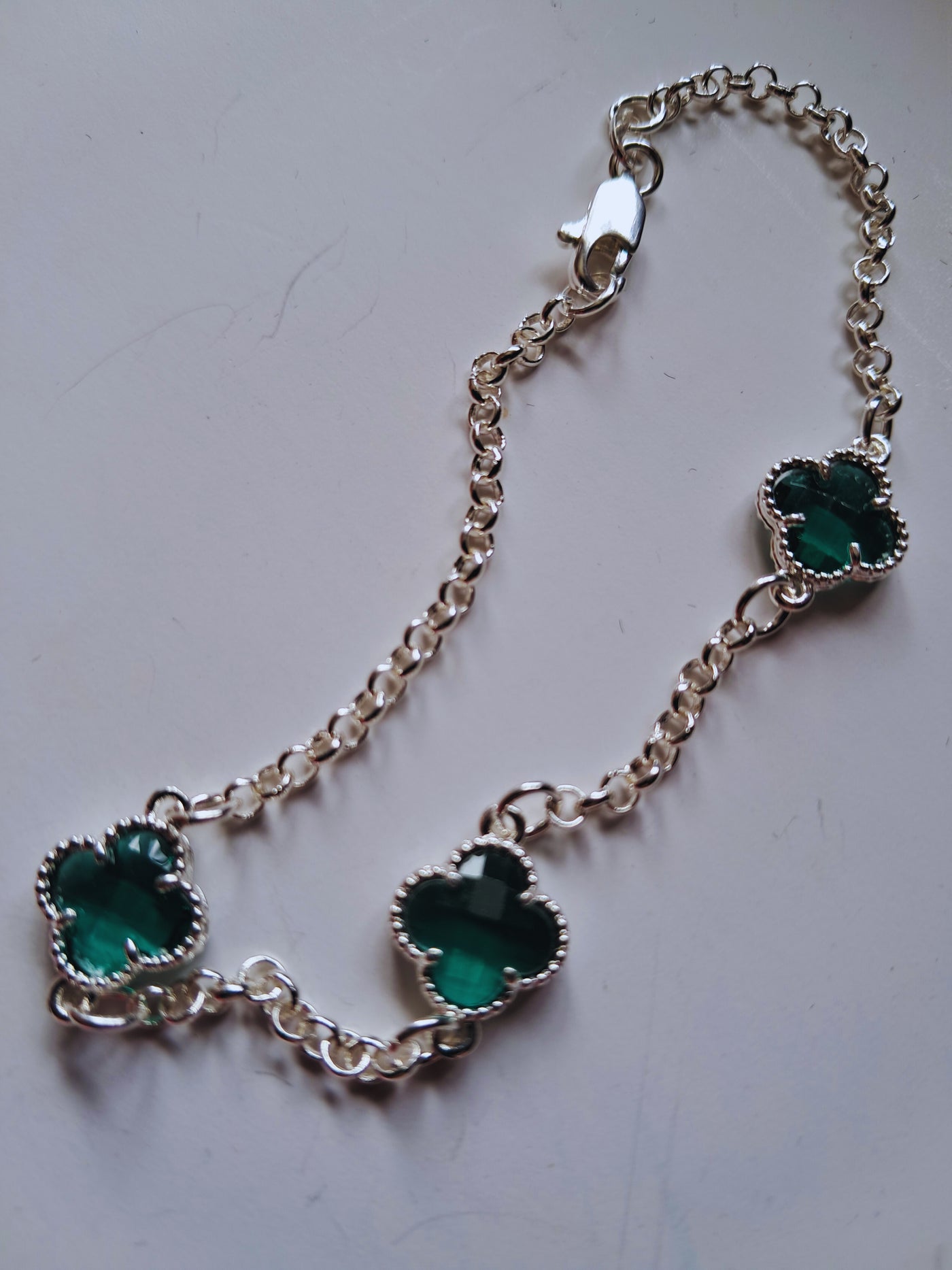 Pulsera Trébol Verde en Plata 925