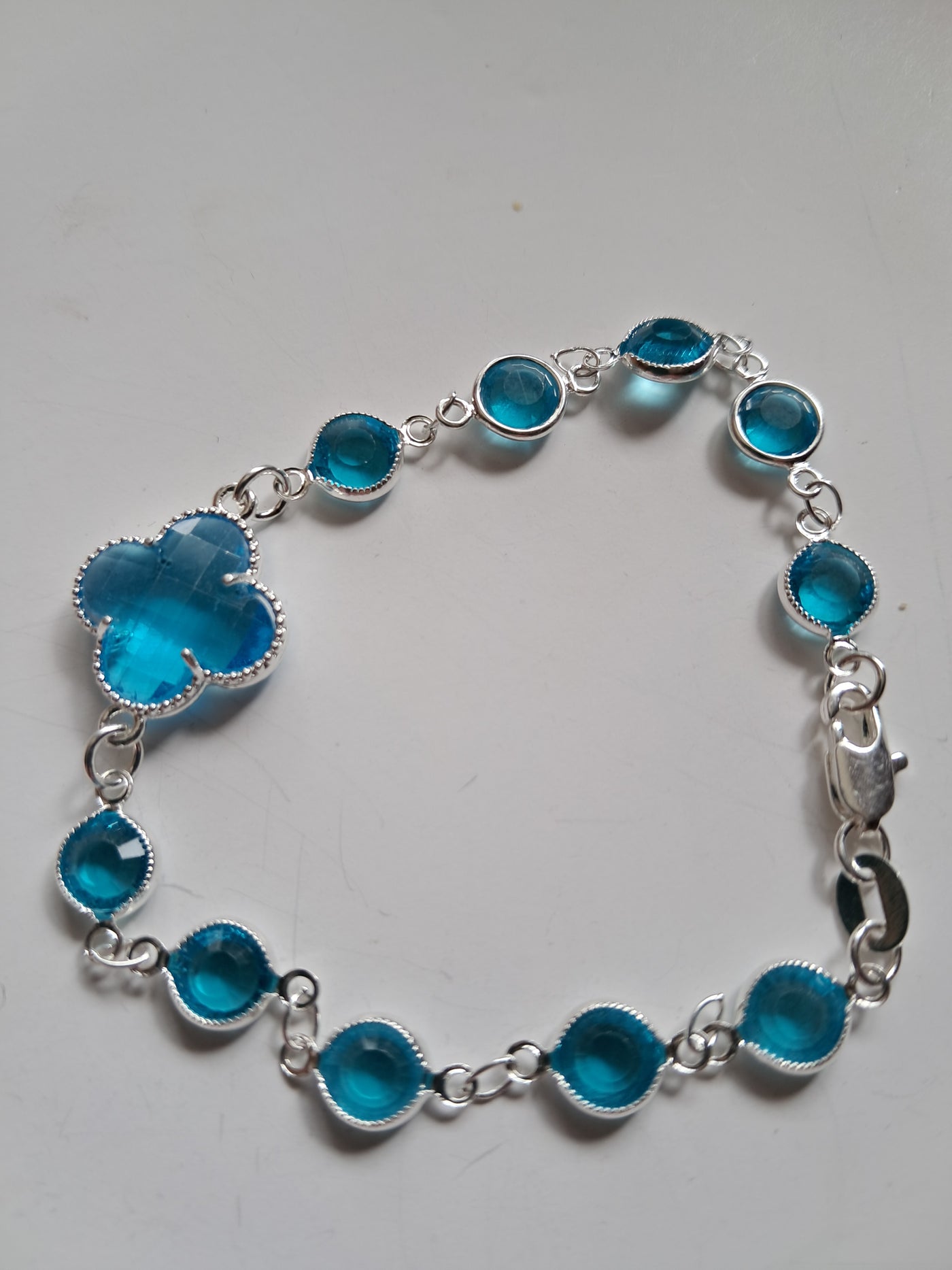 Pulsera trébol celeste en plata 925