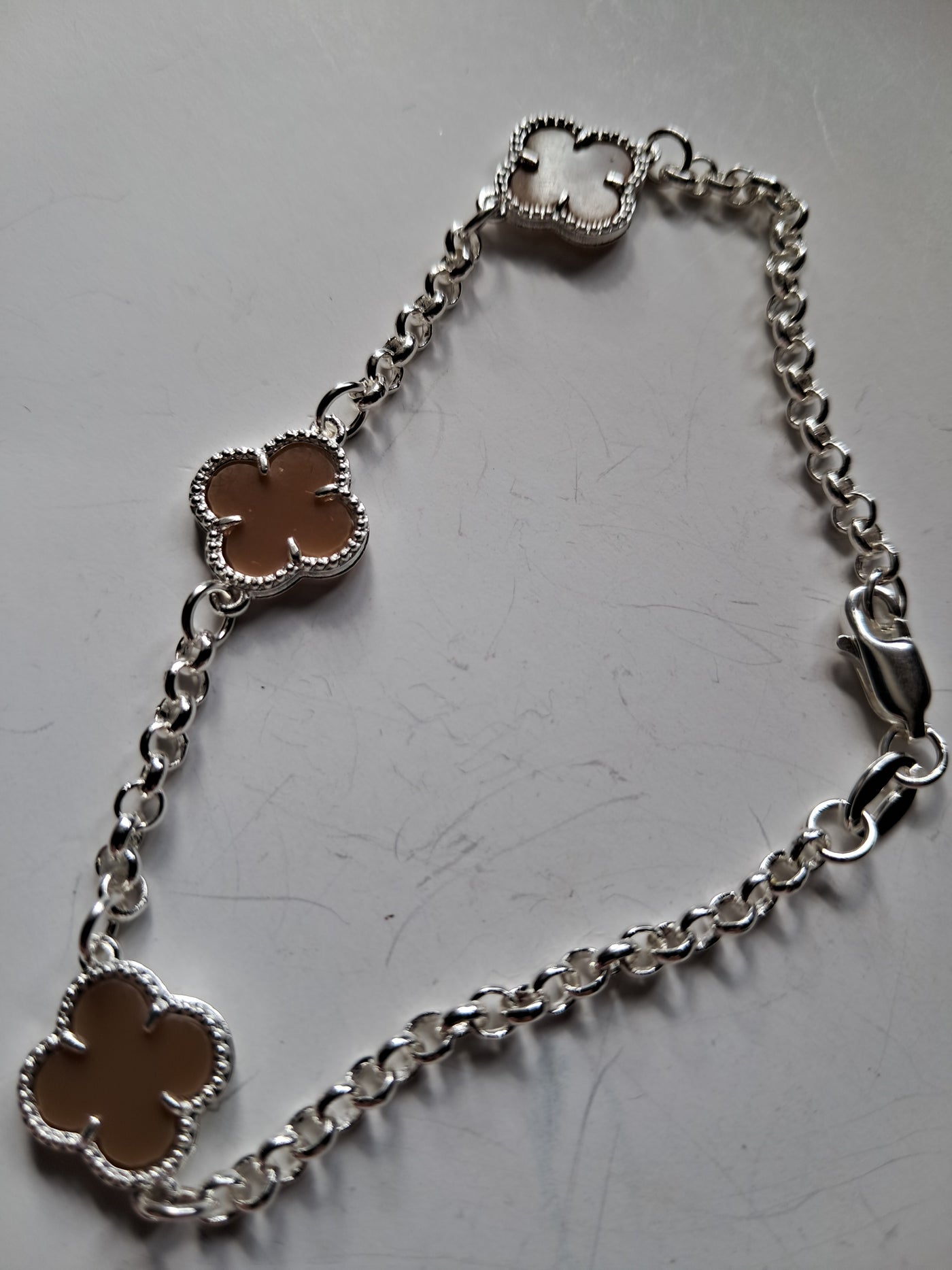 Pulsera trébol marrón cuarzo en plata 925 – 20 cm, 4 g