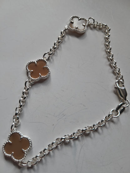 Pulsera trébol marrón cuarzo en plata 925 – 20 cm, 4 g