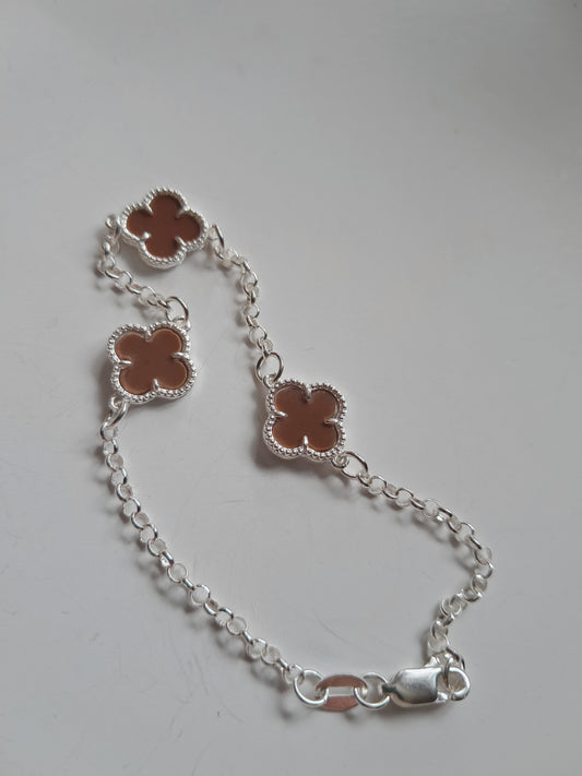 Pulsera de mujer trébol marrón en plata 925 – 20 cm